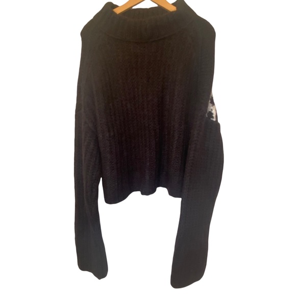 NWT Free People Alpine Black Combo Intarsia Crop Wool Alpaca Blend Sweater - Picture 8 of 11